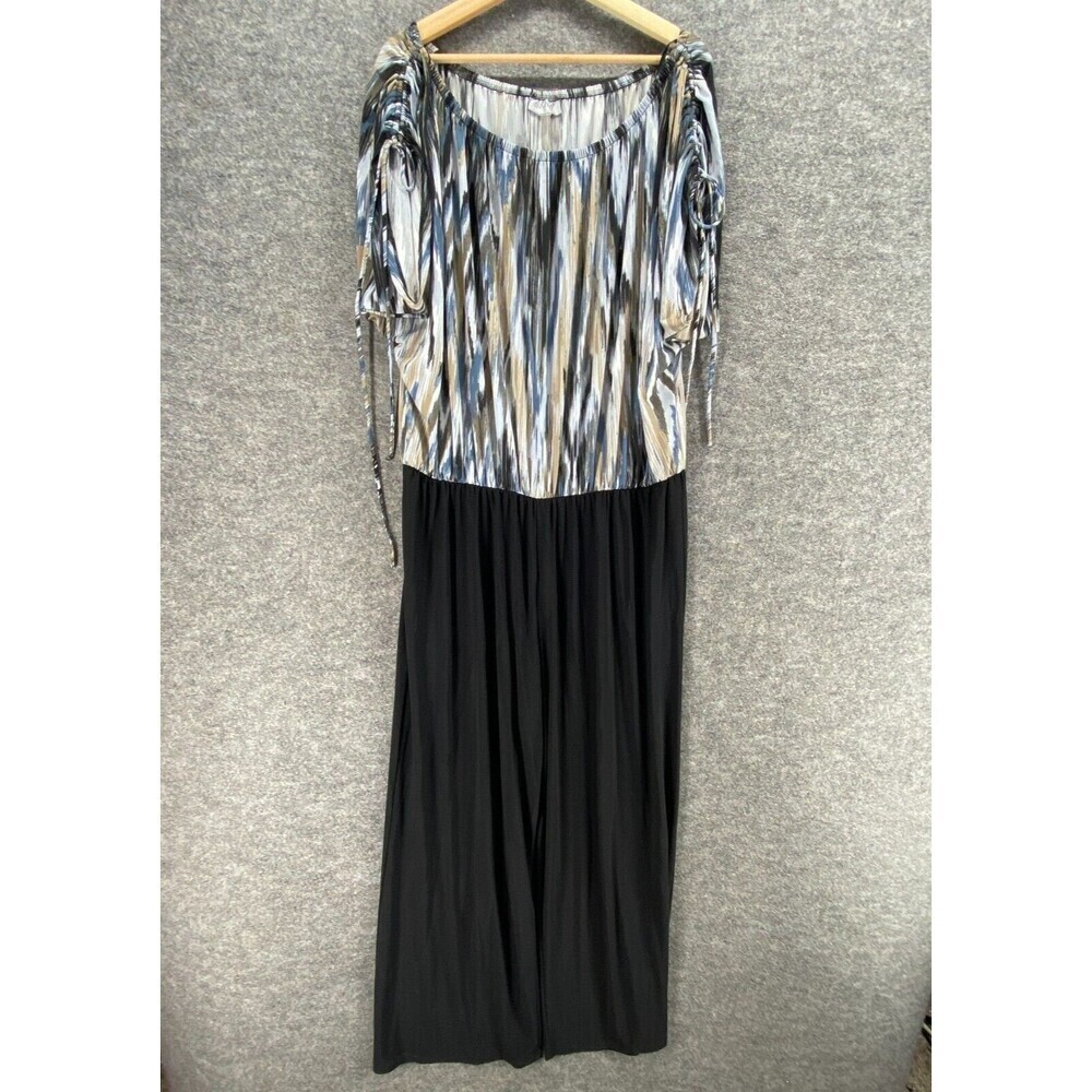 Avenue Jumpsuit Women 22/24 Plus Black Geometric Short Sleeve Straight Casual